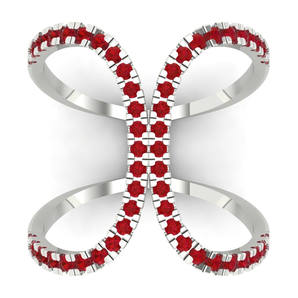 0.5 cttw Simulated Ruby Statement Engagement Ring - Solid White Gold (VVS1, Round Cut,1.3mm)