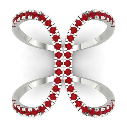 0.5 cttw Simulated Ruby Statement Engagement Ring - Solid White Gold (VVS1, Round Cut,1.3mm)