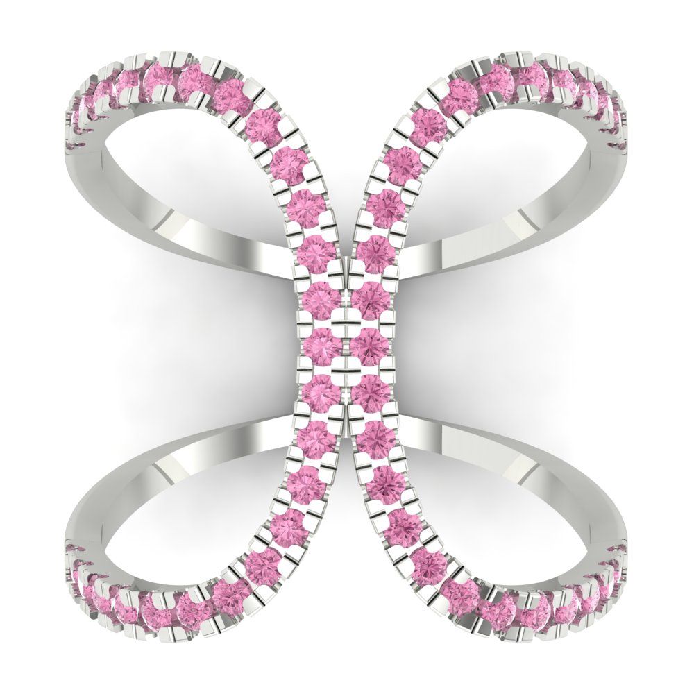 0.5 cttw Zirconia Simulated Pink Diamond Statement Engagement Ring - Solid White Gold (VVS1, Round Cut,1.3mm)