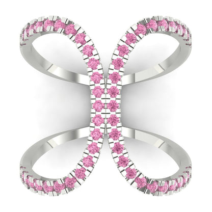 0.5 cttw Zirconia Simulated Pink Diamond Statement Engagement Ring - Solid White Gold (VVS1, Round Cut,1.3mm)