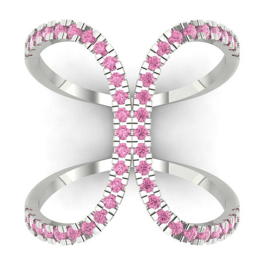 0.5 cttw Zirconia Simulated Pink Diamond Statement Engagement Ring - Solid White Gold (VVS1, Round Cut,1.3mm)