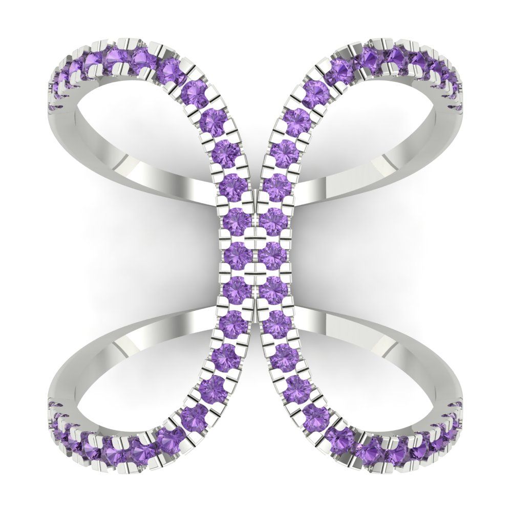 0.5 cttw Simulated Alexandrite Statement Engagement Ring - Solid White Gold (VVS1, Round Cut,1.3mm)