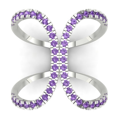 0.5 cttw Simulated Alexandrite Statement Engagement Ring - Solid White Gold (VVS1, Round Cut,1.3mm)