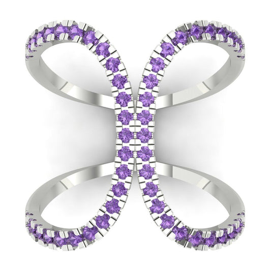 0.5 cttw Simulated Alexandrite Statement Engagement Ring - Solid White Gold (VVS1, Round Cut,1.3mm)