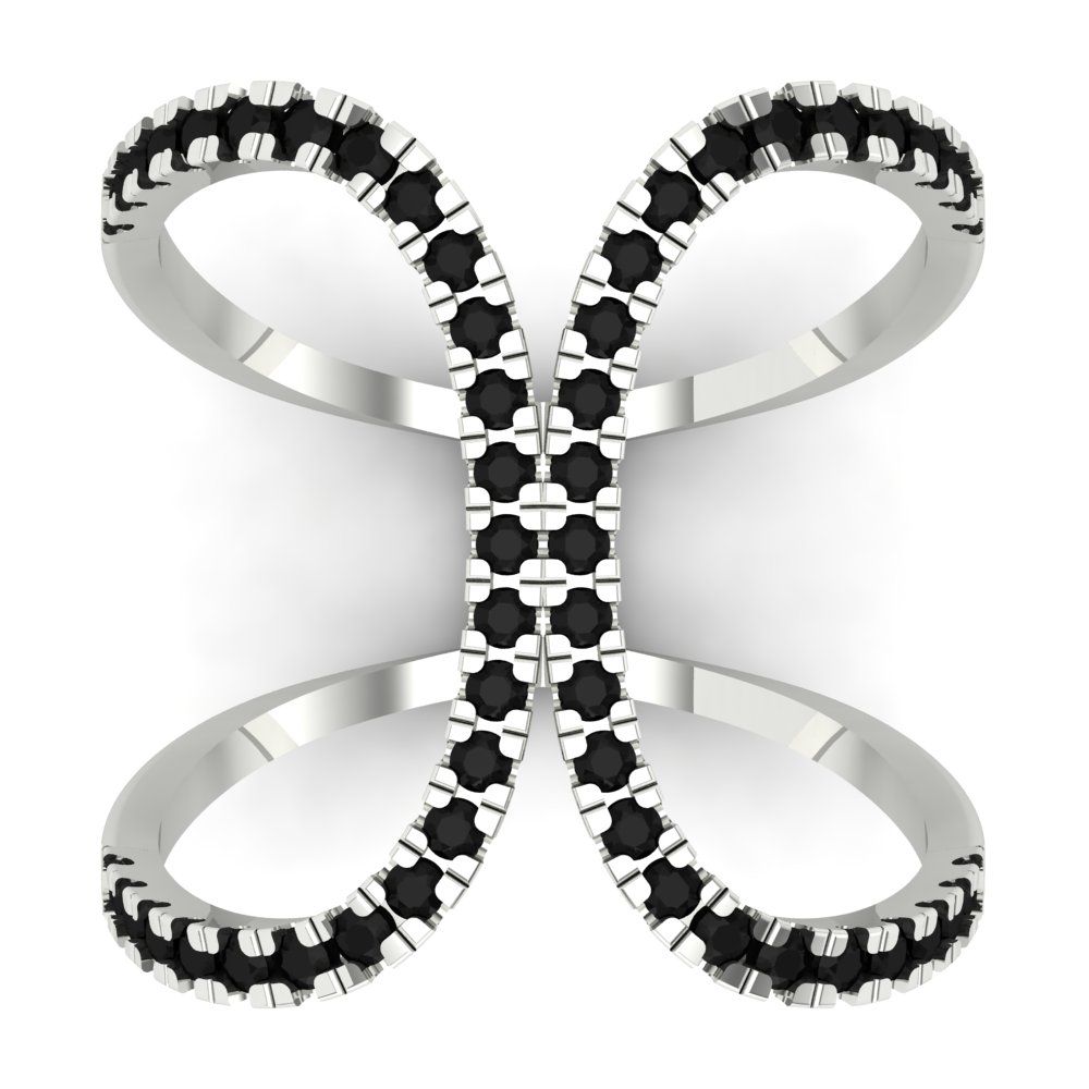0.5 cttw Natural Onyx Statement Engagement Ring - Solid White Gold (VVS1, Round Cut,1.3mm)