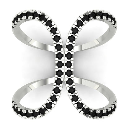0.5 cttw Natural Onyx Statement Engagement Ring - Solid White Gold (VVS1, Round Cut,1.3mm)