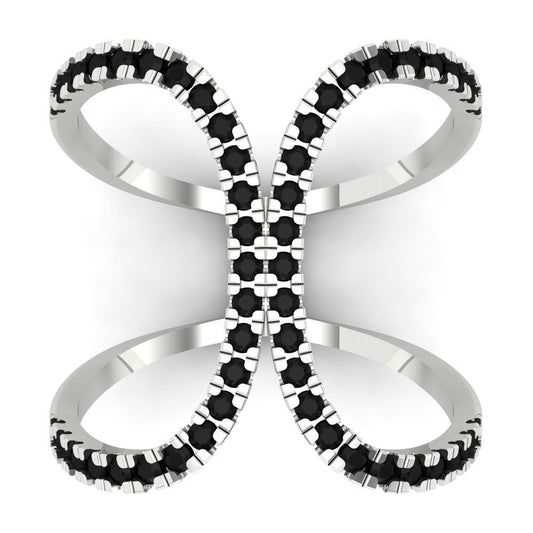 0.5 cttw Natural Onyx Statement Engagement Ring - Solid White Gold (VVS1, Round Cut,1.3mm)