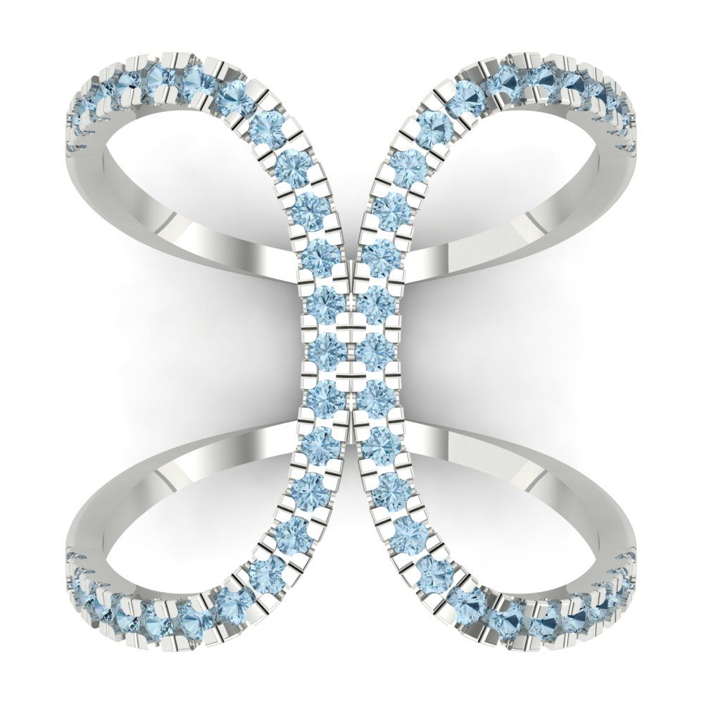 0.5 cttw Natural Swiss Blue Topaz Statement Engagement Ring - Solid White Gold (VVS1, Round Cut,1.3mm)