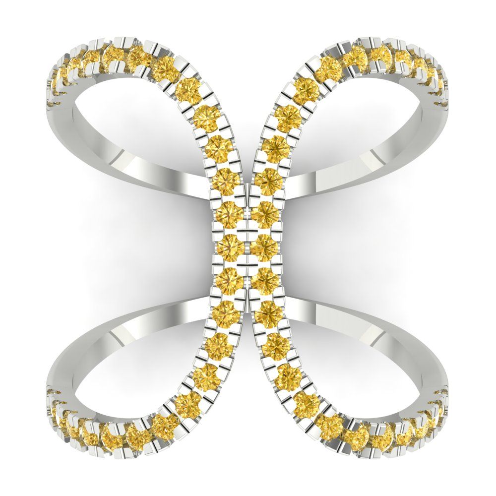 0.5 cttw Zirconia Simulated Yellow Diamond Statement Engagement Ring - Solid White Gold (VVS1, Round Cut,1.3mm)
