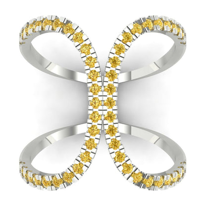 0.5 cttw Zirconia Simulated Yellow Diamond Statement Engagement Ring - Solid White Gold (VVS1, Round Cut,1.3mm)