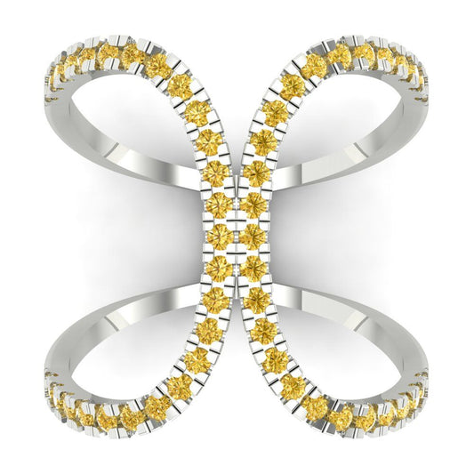 0.5 cttw Zirconia Simulated Yellow Diamond Statement Engagement Ring - Solid White Gold (VVS1, Round Cut,1.3mm)
