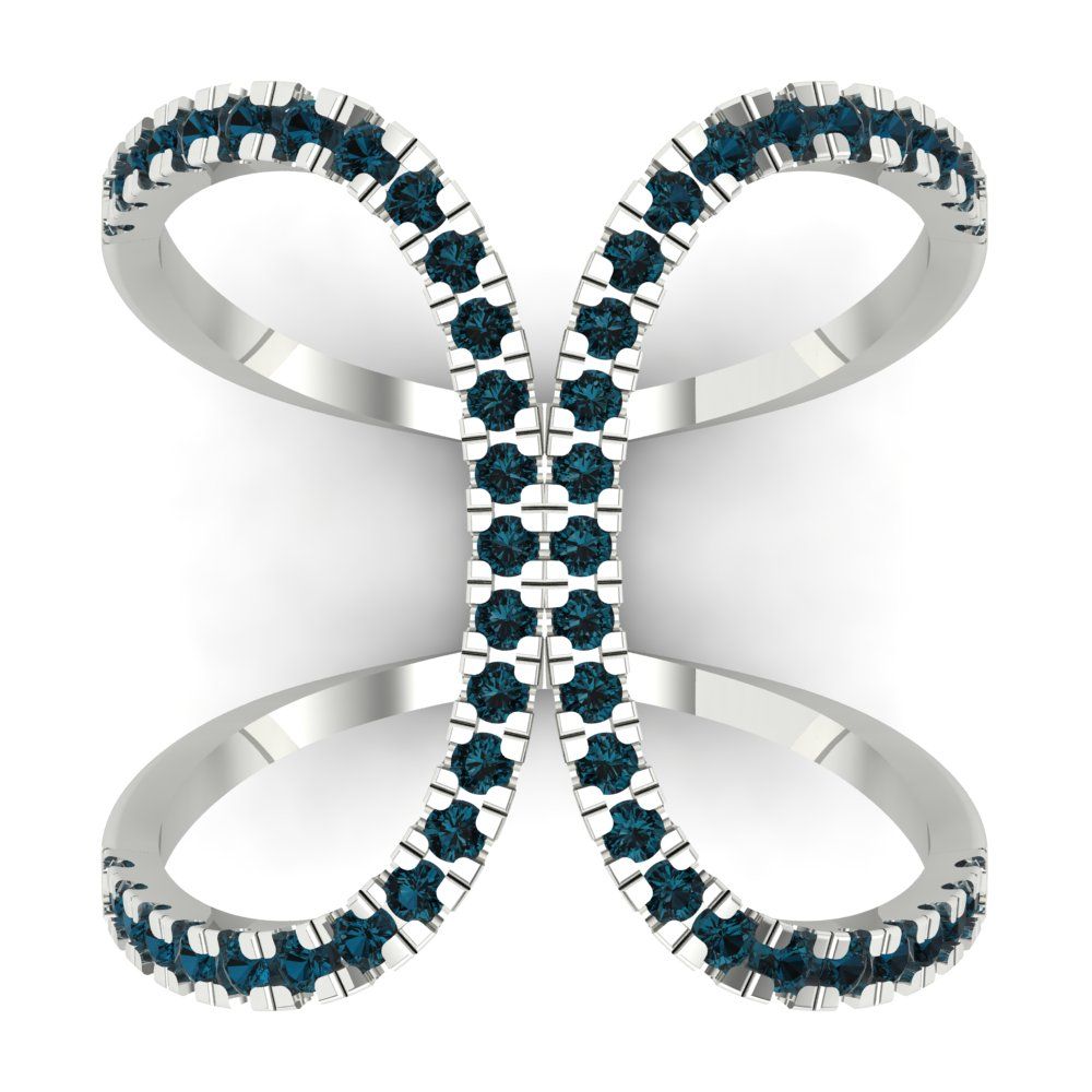0.5 cttw Natural London Blue Topaz Statement Engagement Ring - Solid White Gold (VVS1, Round Cut,1.3mm)