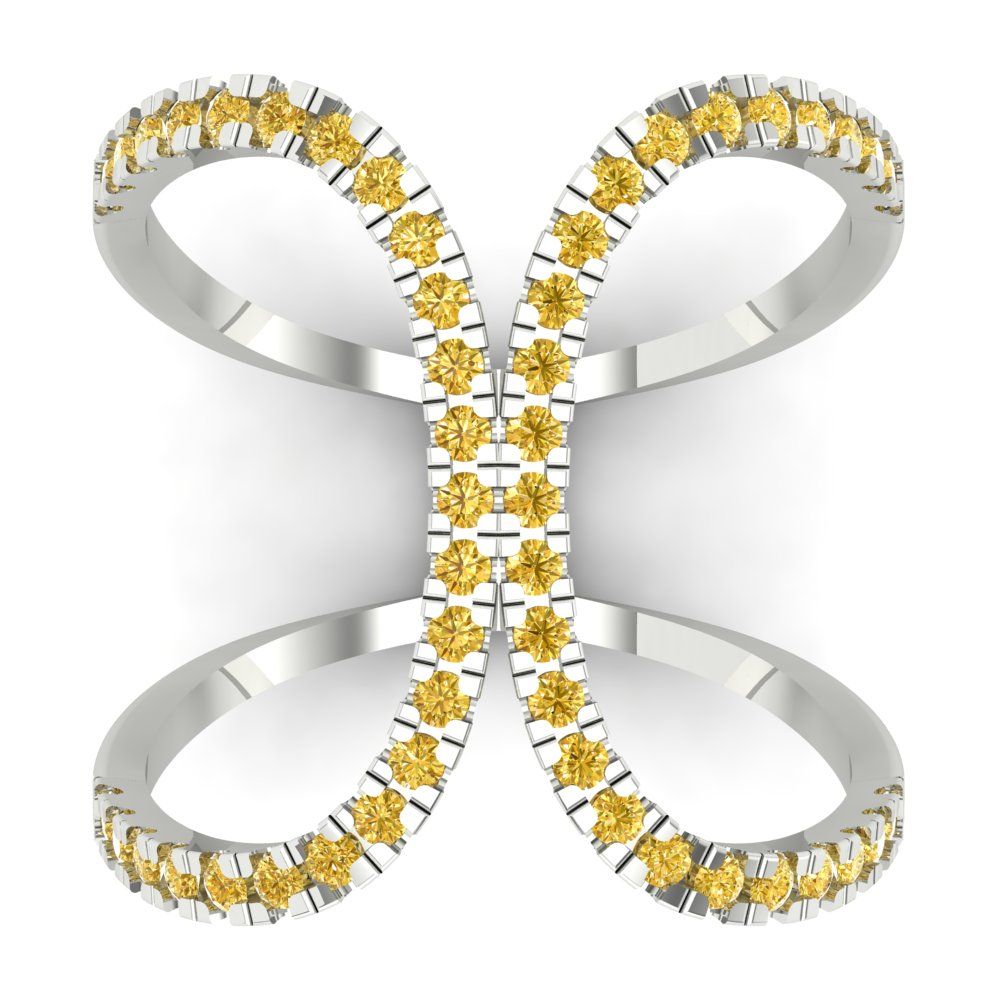 0.5 cttw Natural Citrine Statement Engagement Ring - Solid White Gold (VVS1, Round Cut,1.3mm)