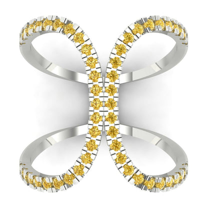 0.5 cttw Natural Citrine Statement Engagement Ring - Solid White Gold (VVS1, Round Cut,1.3mm)