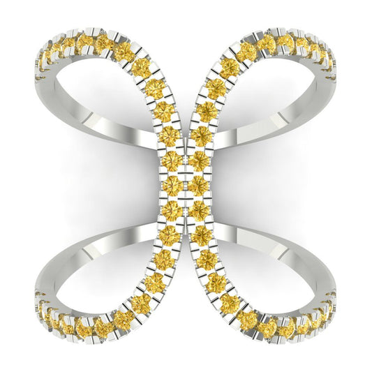 0.5 cttw Natural Citrine Statement Engagement Ring - Solid White Gold (VVS1, Round Cut,1.3mm)