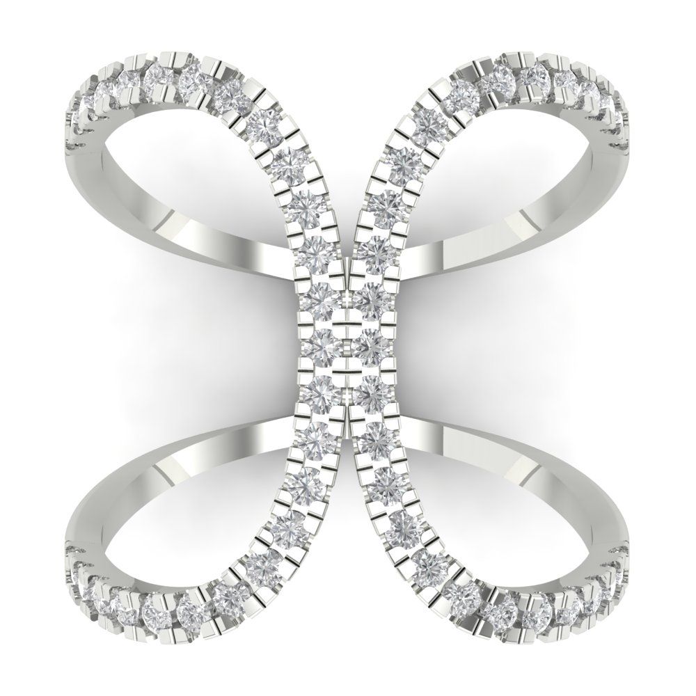 0.5 cttw White Sapphire Statement Engagement Ring - Solid White Gold (VVS1, Round Cut,1.3mm)