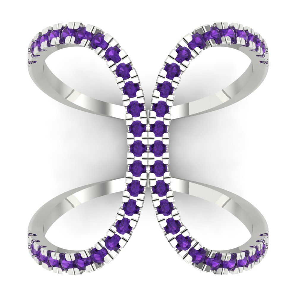 0.5 cttw Natural Amethyst Statement Engagement Ring - Solid White Gold (VVS1, Round Cut,1.3mm)