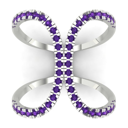 0.5 cttw Natural Amethyst Statement Engagement Ring - Solid White Gold (VVS1, Round Cut,1.3mm)