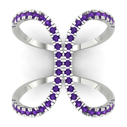 0.5 cttw Natural Amethyst Statement Engagement Ring - Solid White Gold (VVS1, Round Cut,1.3mm)