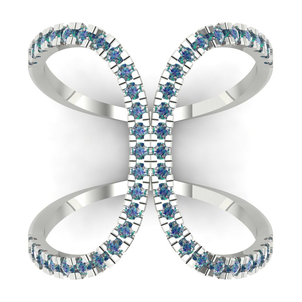 0.5 cttw Blue Moissanite Statement Engagement Ring - Solid White Gold (VVS1, Round Cut,1.3mm)