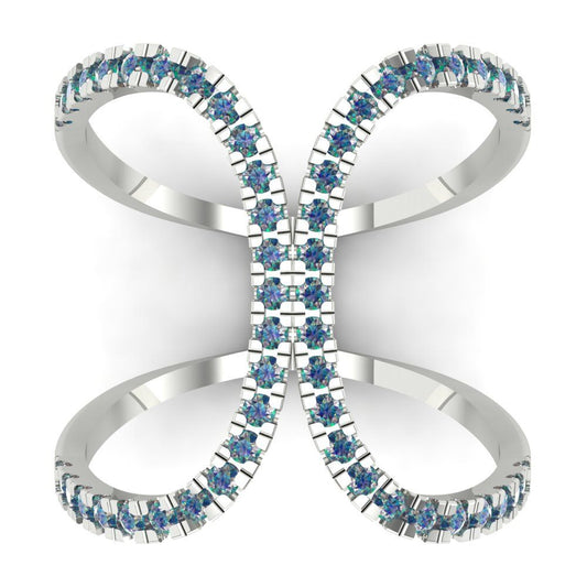 0.5 cttw Blue Moissanite Statement Engagement Ring - Solid White Gold (VVS1, Round Cut,1.3mm)