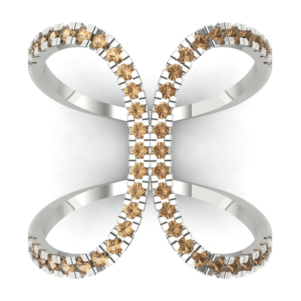0.5 cttw Zirconia Simulated Champagne Diamond Statement Engagement Ring - Solid White Gold (VVS1, Round Cut,1.3mm)