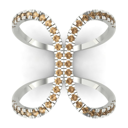 0.5 cttw Zirconia Simulated Champagne Diamond Statement Engagement Ring - Solid White Gold (VVS1, Round Cut,1.3mm)