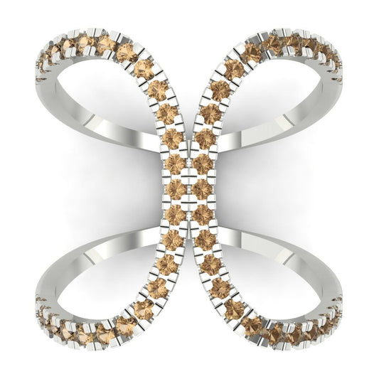 0.5 cttw Zirconia Simulated Champagne Diamond Statement Engagement Ring - Solid White Gold (VVS1, Round Cut,1.3mm)
