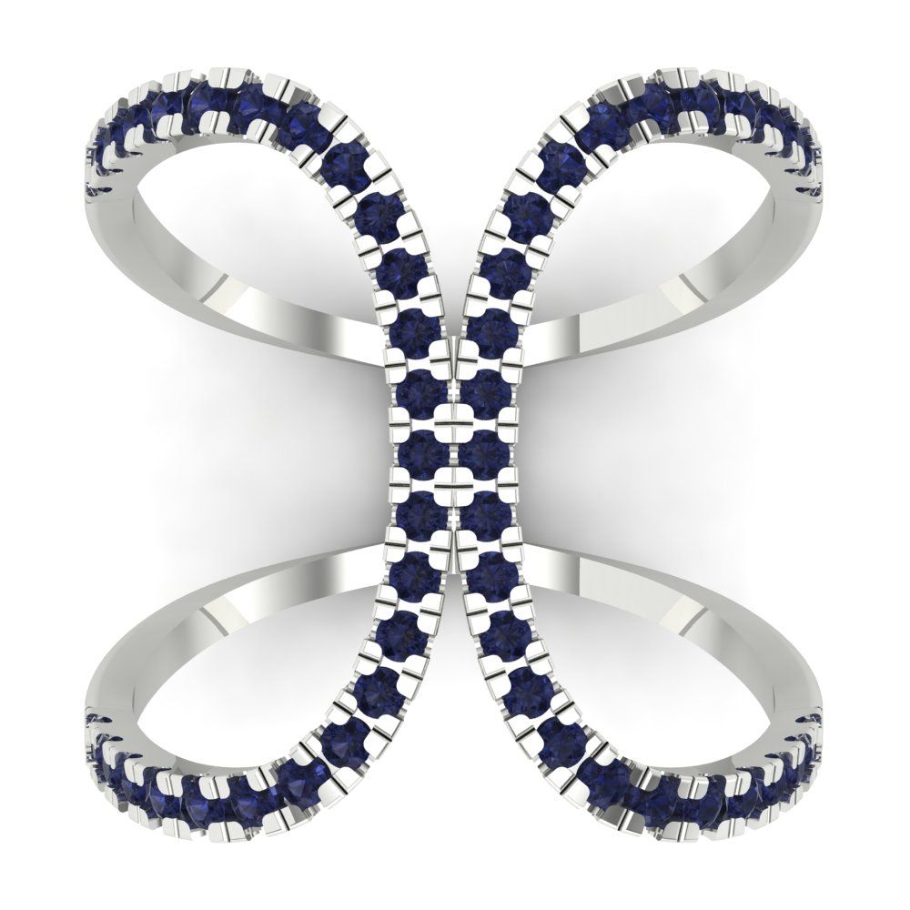 0.5 cttw Simulated Blue Sapphire Statement Engagement Ring - Solid White Gold (VVS1, Round Cut,1.3mm)