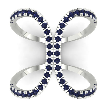 0.5 cttw Simulated Blue Sapphire Statement Engagement Ring - Solid White Gold (VVS1, Round Cut,1.3mm)