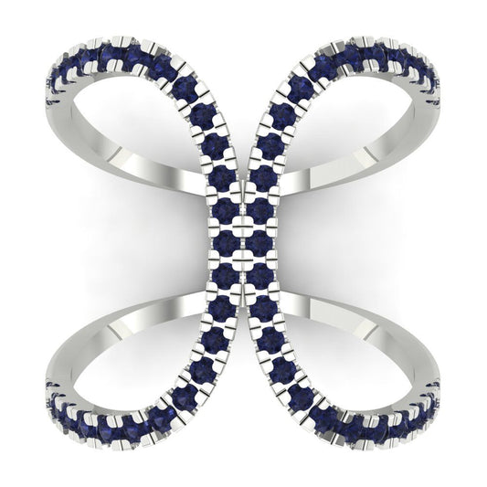 0.5 cttw Simulated Blue Sapphire Statement Engagement Ring - Solid White Gold (VVS1, Round Cut,1.3mm)