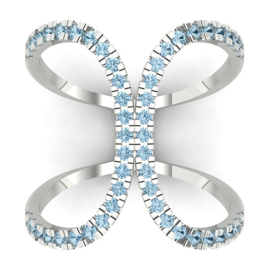 0.5 cttw Natural Aquamarine Statement Engagement Ring - Solid White Gold (VVS1, Round Cut,1.3mm)