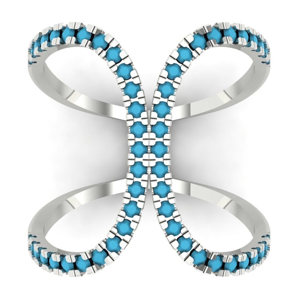 0.5 cttw Simulated Turquoise Statement Engagement Ring - Solid White Gold (VVS1, Round Cut,1.3mm)