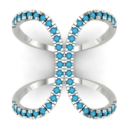 0.5 cttw Simulated Turquoise Statement Engagement Ring - Solid White Gold (VVS1, Round Cut,1.3mm)