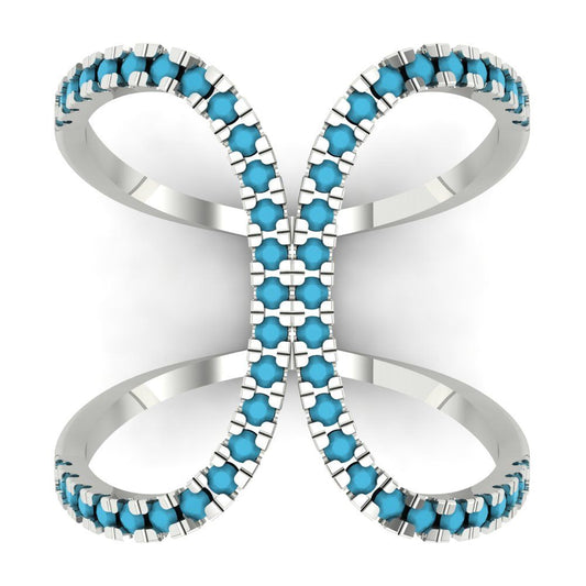 0.5 cttw Simulated Turquoise Statement Engagement Ring - Solid White Gold (VVS1, Round Cut,1.3mm)