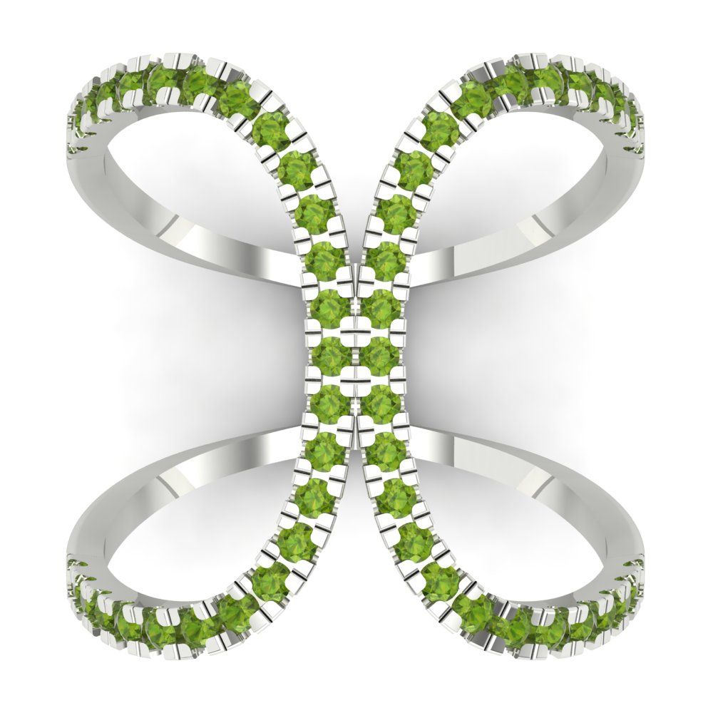 0.5 cttw Natural Peridot Statement Engagement Ring - Solid White Gold (VVS1, Round Cut,1.3mm)