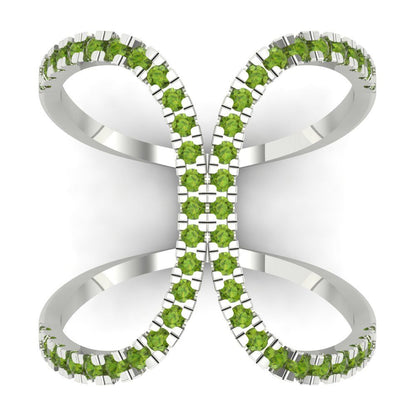 0.5 cttw Natural Peridot Statement Engagement Ring - Solid White Gold (VVS1, Round Cut,1.3mm)