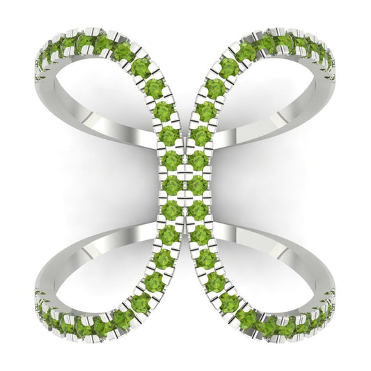 0.5 cttw Natural Peridot Statement Engagement Ring - Solid White Gold (VVS1, Round Cut,1.3mm)