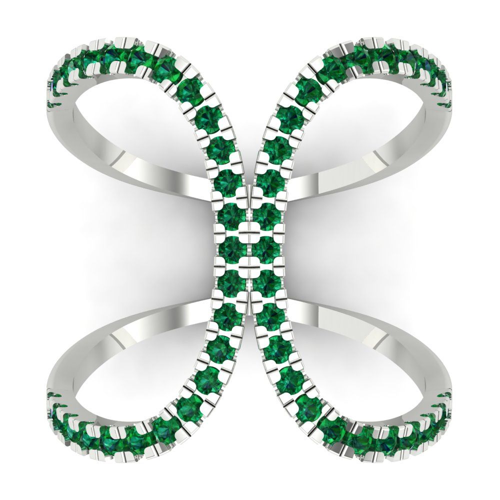 0.5 cttw Simulated Emerald Statement Engagement Ring - Solid White Gold (VVS1, Round Cut,1.3mm)