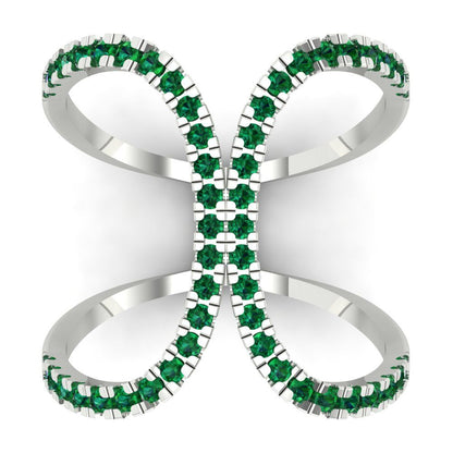 0.5 cttw Simulated Emerald Statement Engagement Ring - Solid White Gold (VVS1, Round Cut,1.3mm)