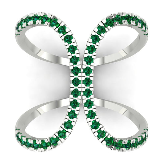 0.5 cttw Simulated Emerald Statement Engagement Ring - Solid White Gold (VVS1, Round Cut,1.3mm)