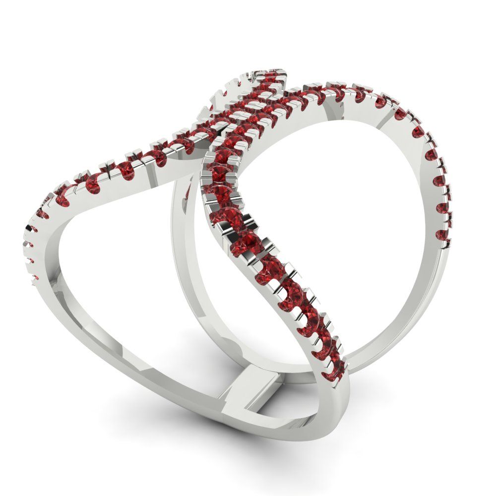 0.5 cttw Natural Garnet Statement Engagement Ring - Solid White Gold (VVS1, Round Cut,1.3mm)