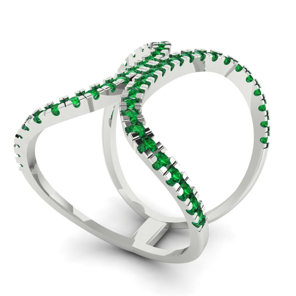 0.5 cttw Simulated Emerald Statement Engagement Ring - Solid White Gold (VVS1, Round Cut,1.3mm)
