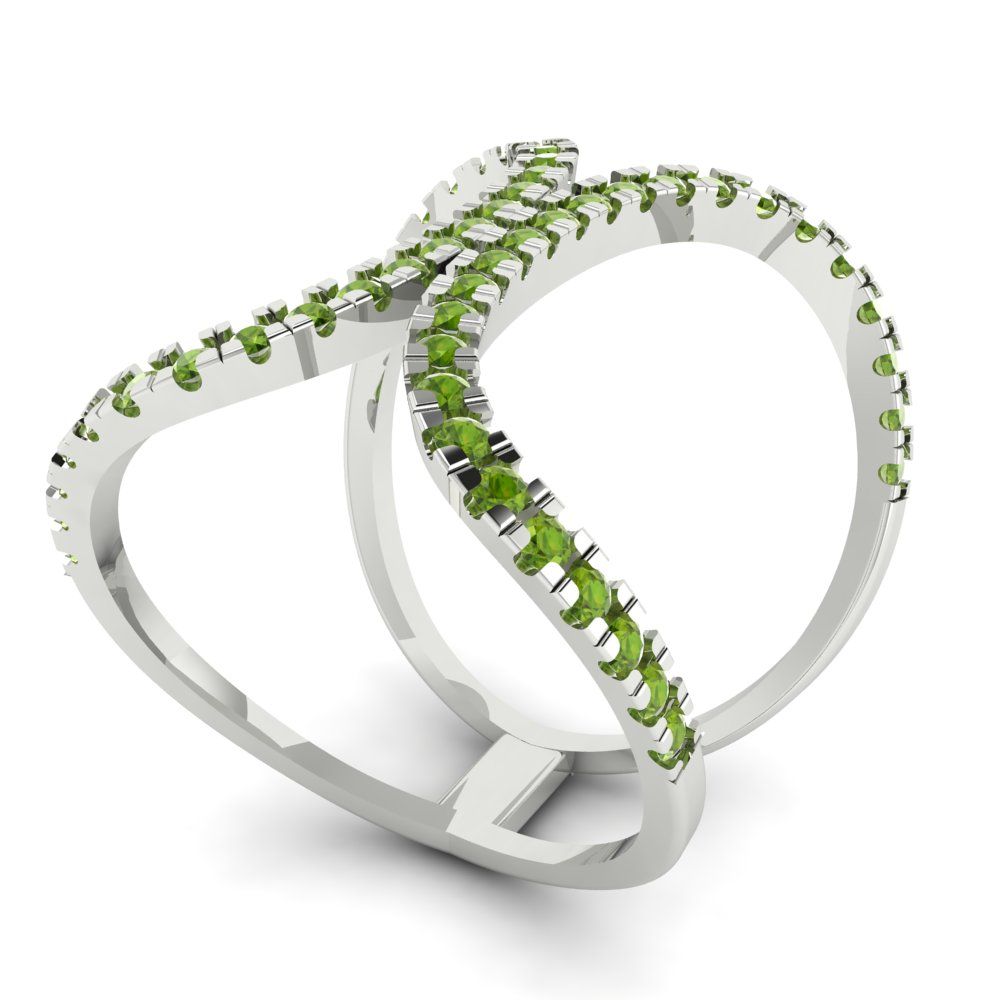 0.5 cttw Natural Peridot Statement Engagement Ring - Solid White Gold (VVS1, Round Cut,1.3mm)