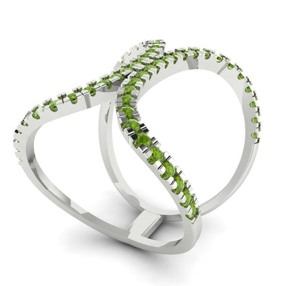 0.5 cttw Natural Peridot Statement Engagement Ring - Solid White Gold (VVS1, Round Cut,1.3mm)