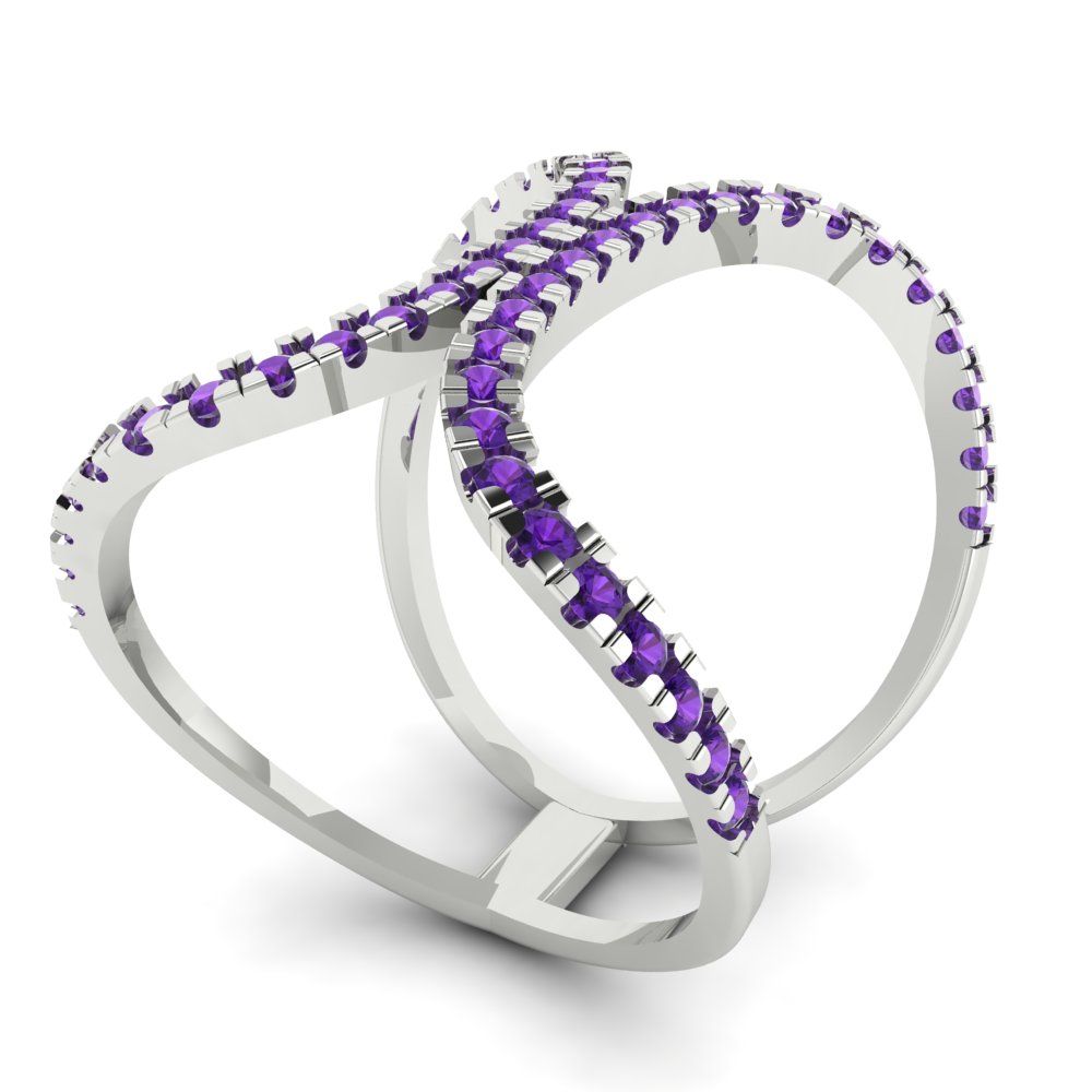 0.5 cttw Natural Amethyst Statement Engagement Ring - Solid White Gold (VVS1, Round Cut,1.3mm)