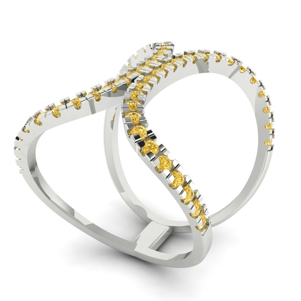 0.5 cttw Zirconia Simulated Yellow Diamond Statement Engagement Ring - Solid White Gold (VVS1, Round Cut,1.3mm)