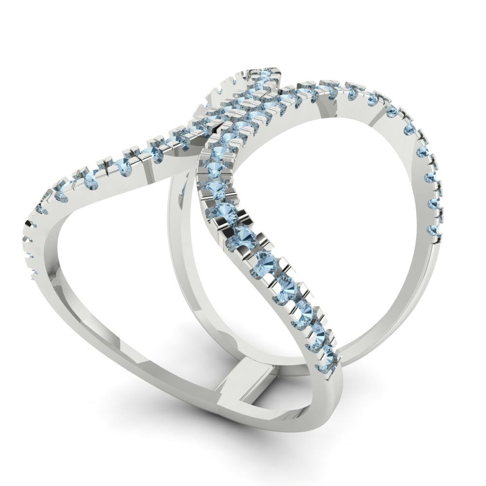 0.5 cttw Natural Aquamarine Statement Engagement Ring - Solid White Gold (VVS1, Round Cut,1.3mm)