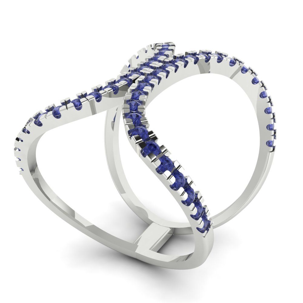 0.5 cttw Simulated Tanzanite Statement Engagement Ring - Solid White Gold (VVS1, Round Cut,1.3mm)
