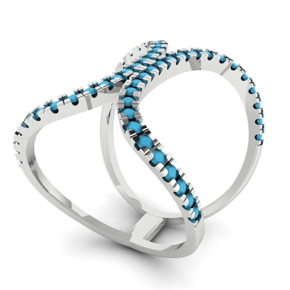 0.5 cttw Simulated Turquoise Statement Engagement Ring - Solid White Gold (VVS1, Round Cut,1.3mm)
